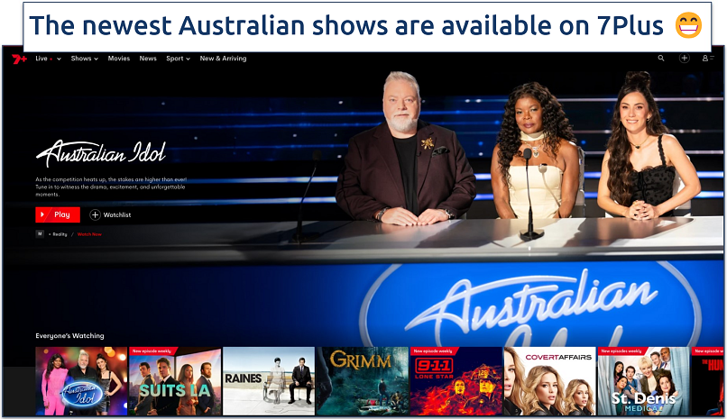 Screenshot of the 7Plus home page