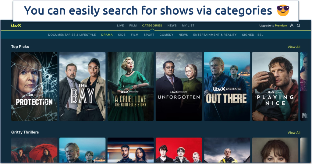 Screenshot of the ITVX home page