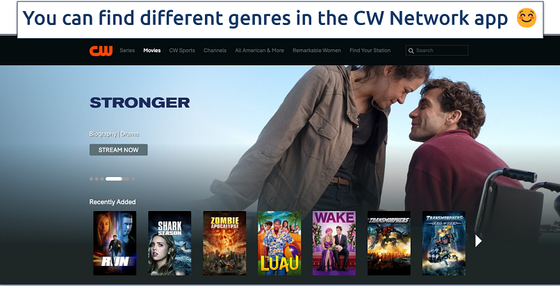 Screenshot of the CW Network home page