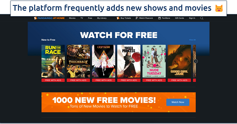 Screenshot of the Fandango at Home home page