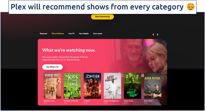 Screenshot of the Plex home page