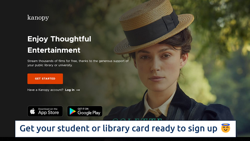 Screenshot showing the Kanopy homepage