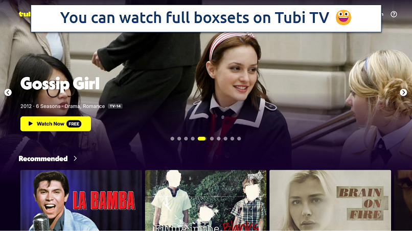 Screenshot showing the Tubi TV homepage