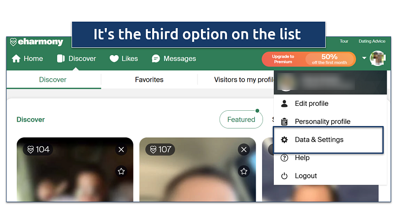 A screenshot showing the data and settings button