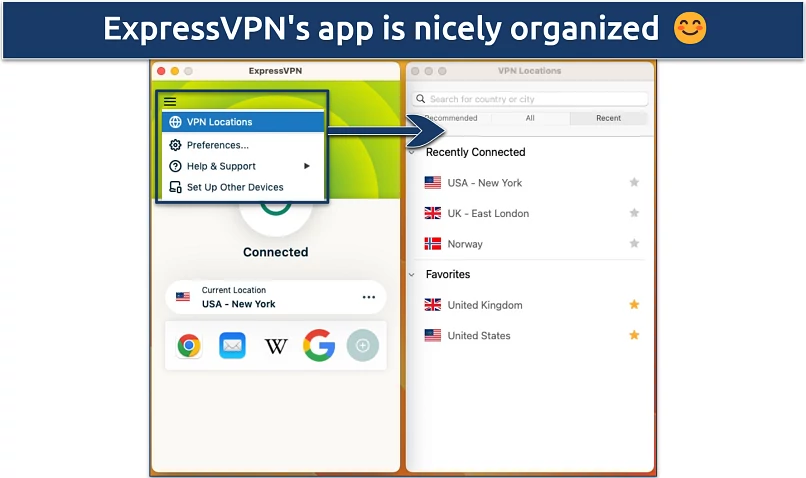 Screenshot of the ExpressVPN app settings