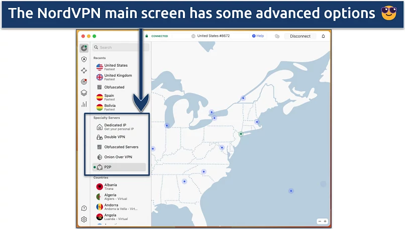Screenshot of the NordVPN home screen