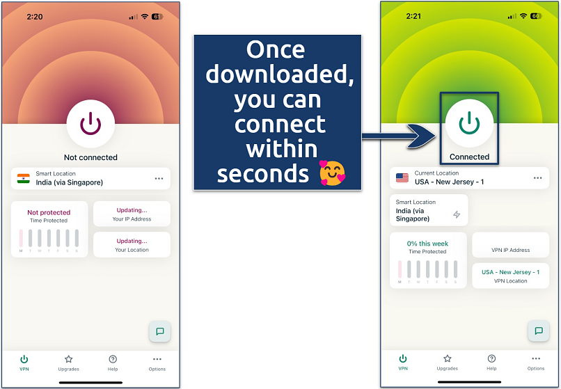 Screenshot of ExpressVPN app connected to New Jersey server