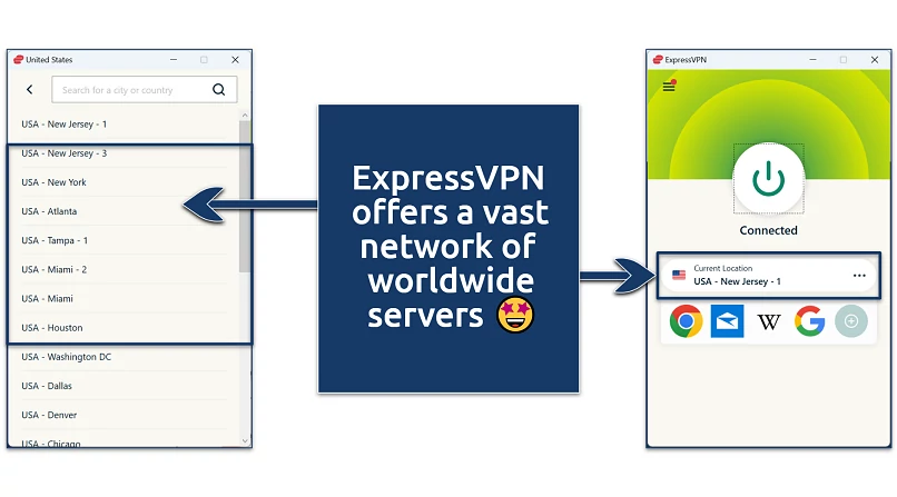 A screenshot showing ExpressVPN's server selection interface