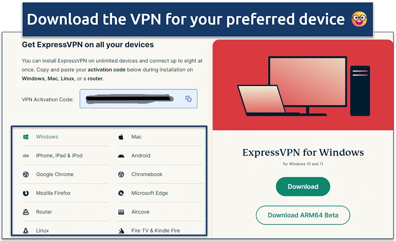 A screenshot showing ExpressVPN's download page
