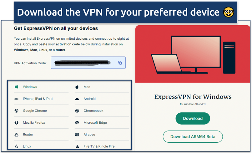 A screenshot showing ExpressVPN's download page