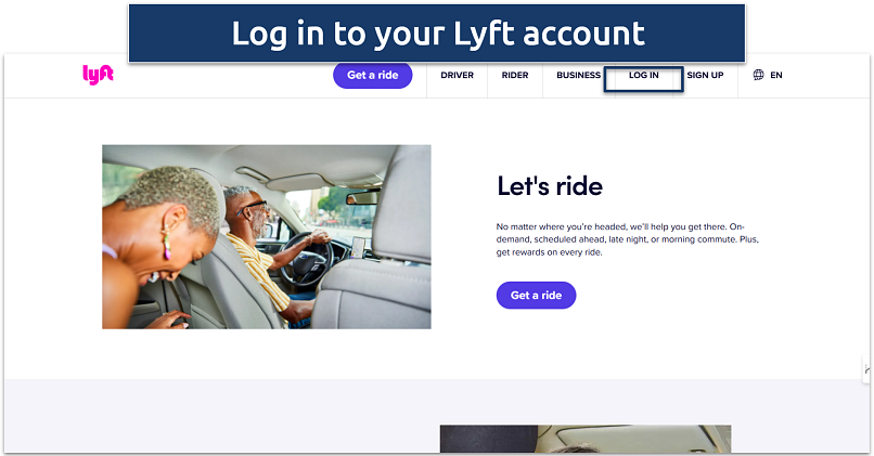 Screenshot of the Lyft login page with a
