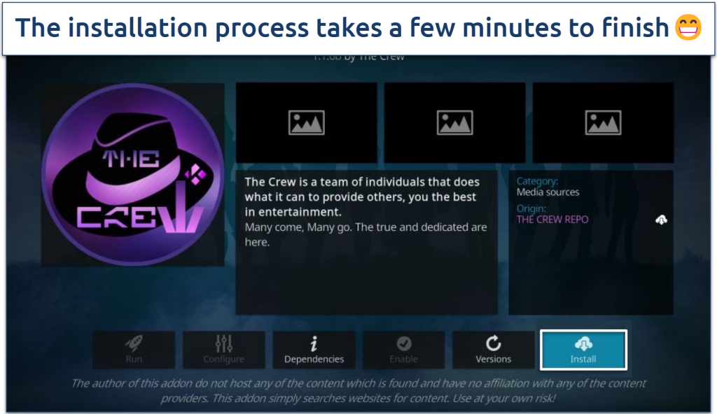Screenshot of The Crew install page