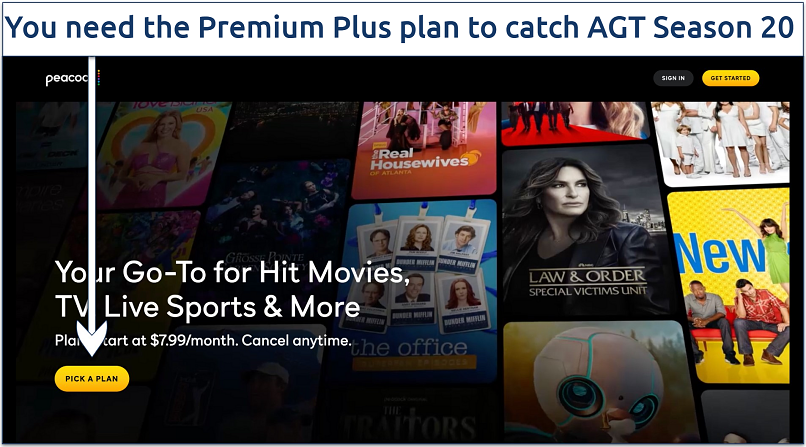 Screenshot of Peacock TV homepage