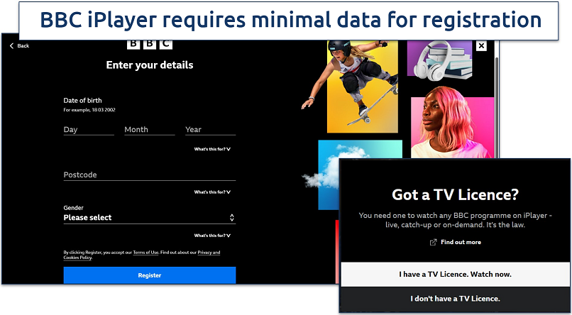 Screenshot of BBC iPlayer’s registration process