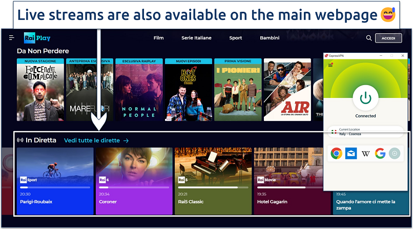 Image showing the main landing page of the RaiPlay website