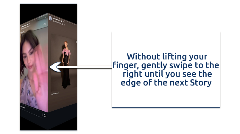 Screenshot of half-swiping Instagram Stories