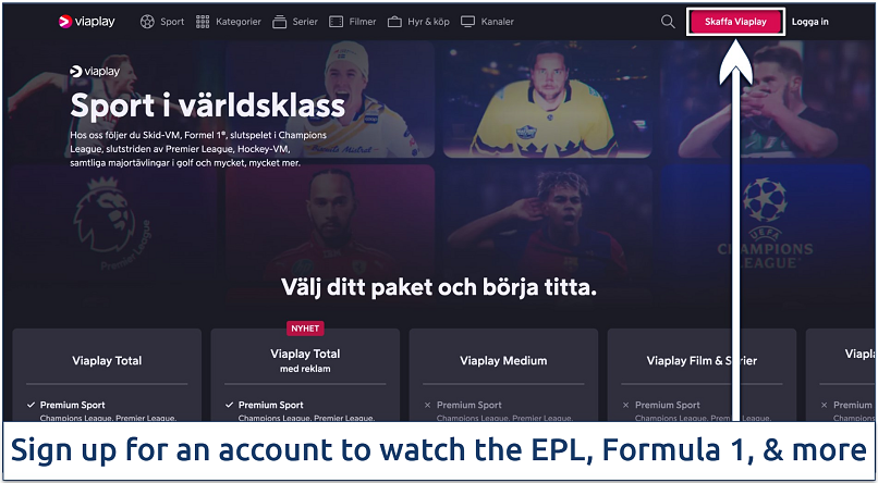 Screenshot of ViaPlay homepage