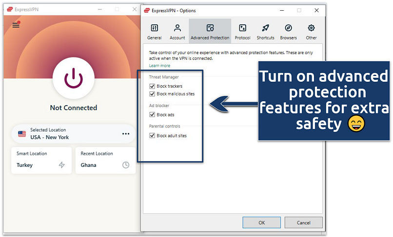A screenshot of the ExpressVPN Threat Manager feature