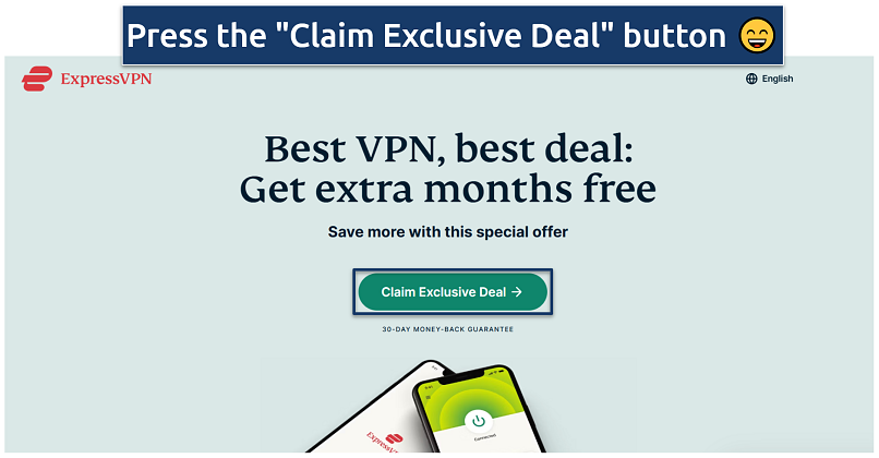 A screenshot showing an ExpressVPN landing page