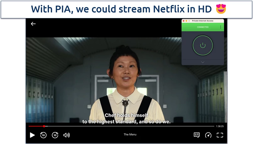 Screenshot of the PIA app with Netflix in the background
