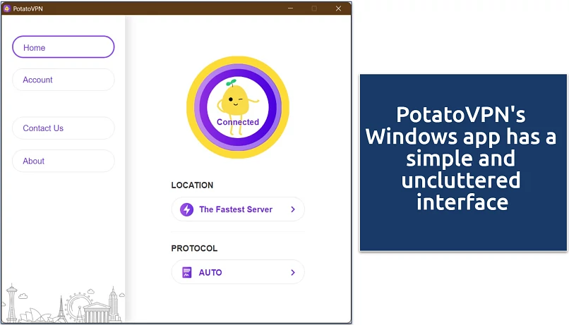 Screenshot of PotatoVPN's Windows interface
