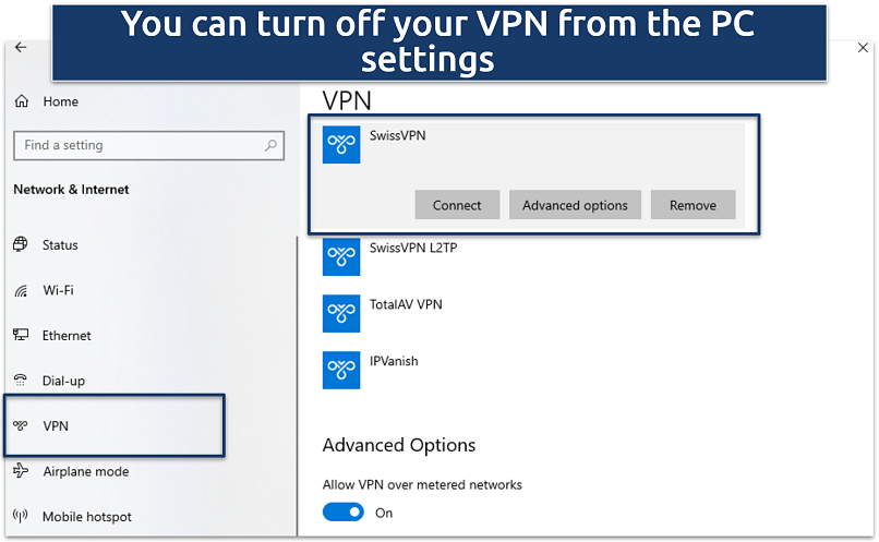 A screenshot of a Windows VPN settings