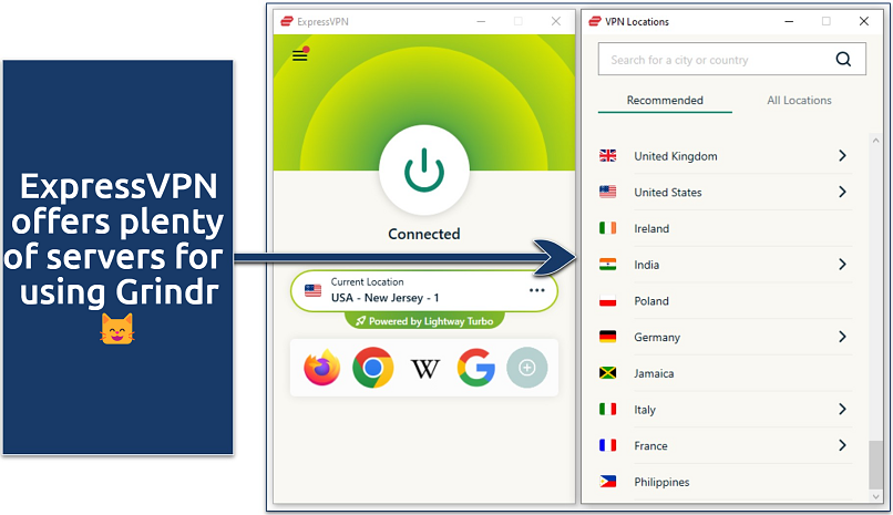 Screenshot of ExpressVPN’s server list