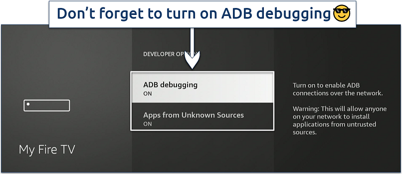 Screenshot showing how to enable apps from unknown sources on Firestick