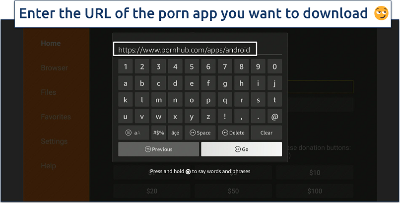 Screenshot showing how to input URL of the porn app you want to download