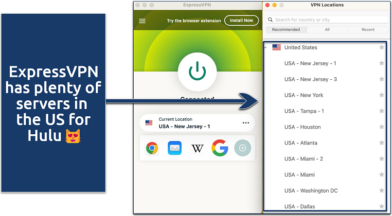 Screenshot of ExpressVPN’s server list