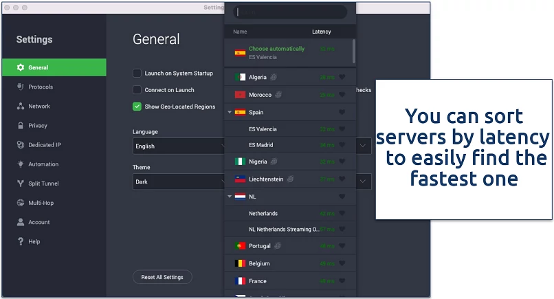 Screenshot of PIA's Mac app