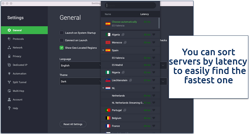 Screenshot of PIA's Mac app