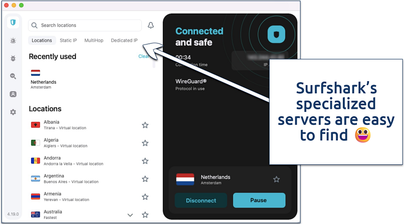 Screenshot of Surfshark's Mac app