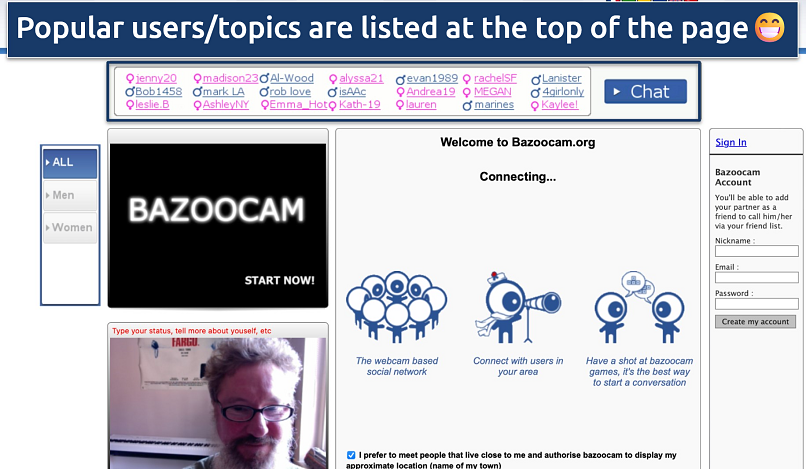Screenshot of the Bazoocam user interface