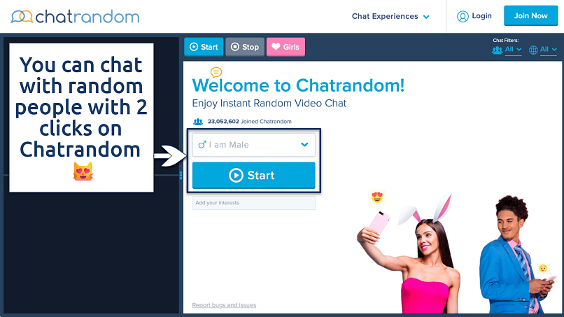 Screenshot of the Chatrandom homepage