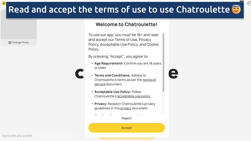 Screenshot of the Chatroulette terms of use