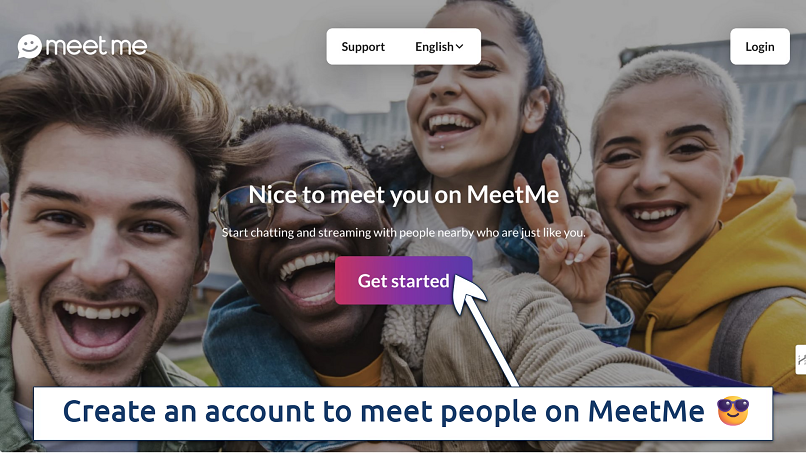 Screenshot of the MeetMe homepage