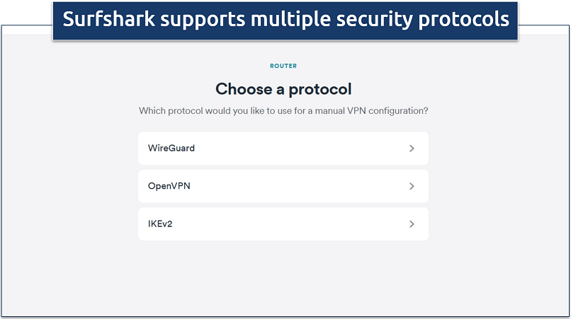 Screenshot of Surfshark's manual configuration options