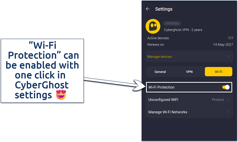 Image showing how to enable Wi-Fi protection with CyberGhost