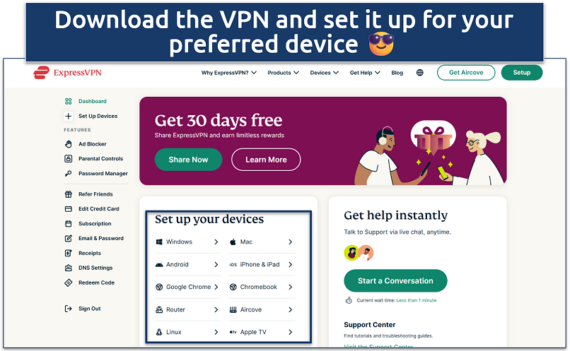 Screenshot of ExpressVPN's download page