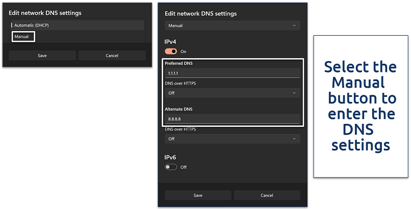 Screenshot of WIndows's DNS settings