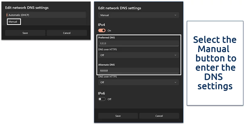 Screenshot of WIndows's DNS settings