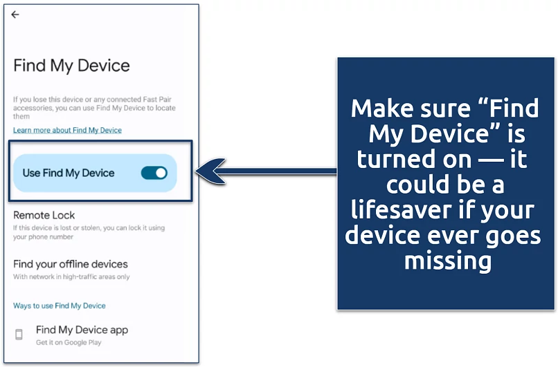 A screenshot of the Android “Find My Device” on a Samsung smartphone