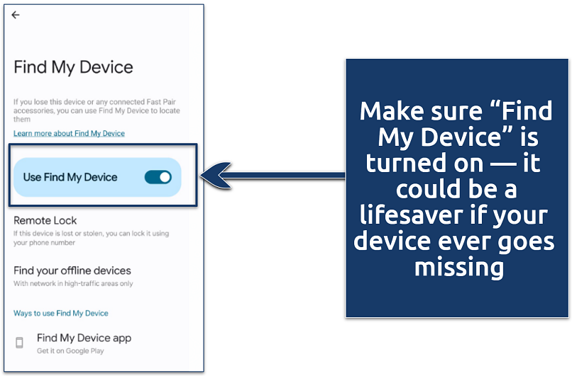 A screenshot of the Android “Find My Device” on a Samsung smartphone