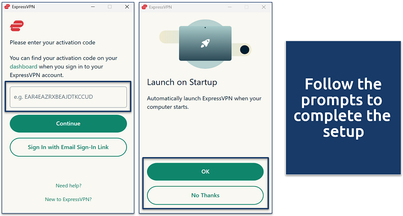 Screenshot of ExpressVPN's installation panel
