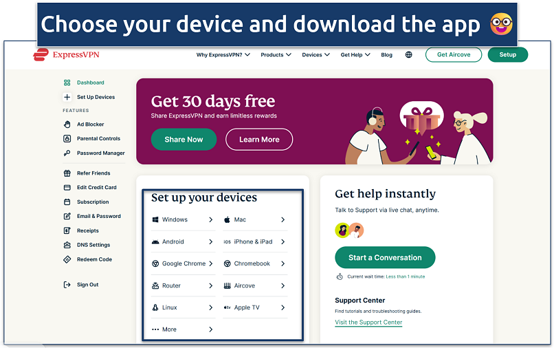 Screenshot of ExpressVPN's download page