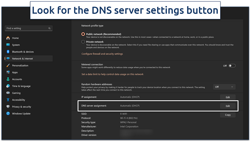 Screenshot of the Windows DNS settings