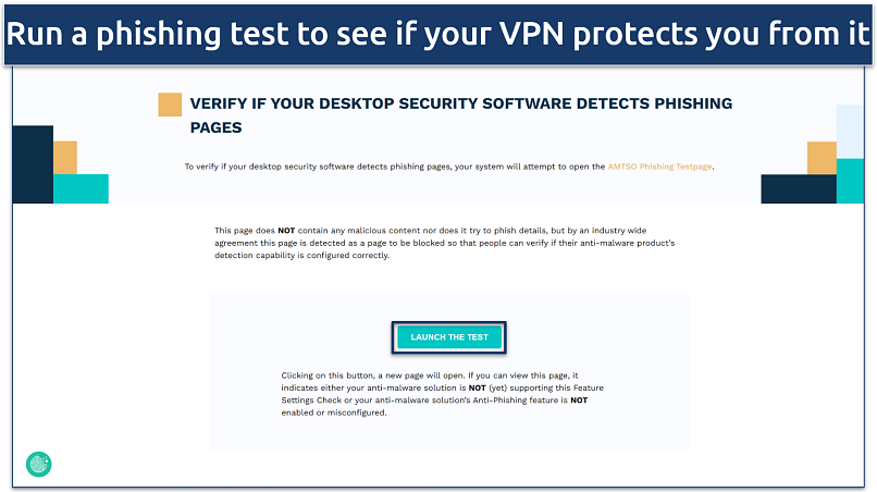 Screenshot of Amtso phishing test