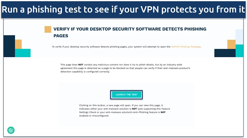 Screenshot of Amtso phishing test