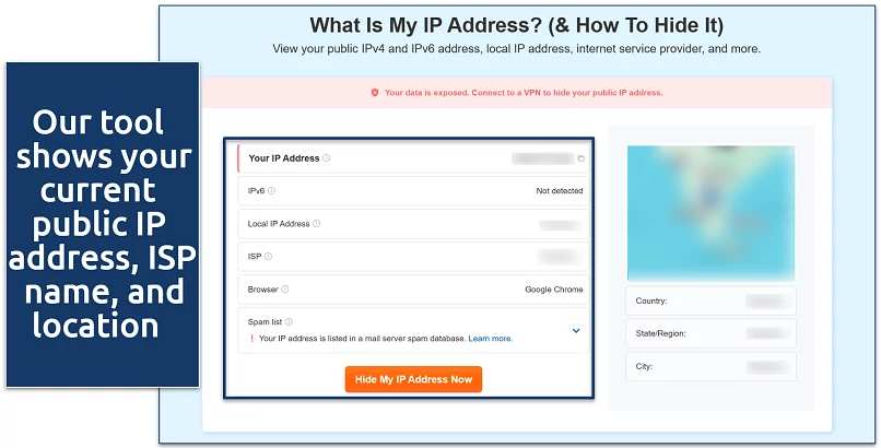 Screenshot of vpnMentor's IP test tool